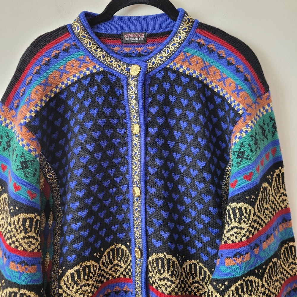 Vrikke of Norway Irene Haugland Zahl Designed Scandinavian Wool Cardigan XL - Picture 4 of 16